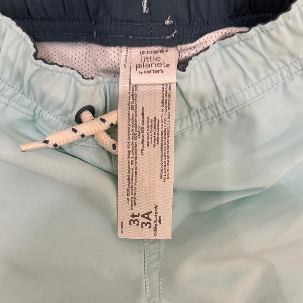 little planet by carter's Light Aqua & blue gingham boys Swim Shorts